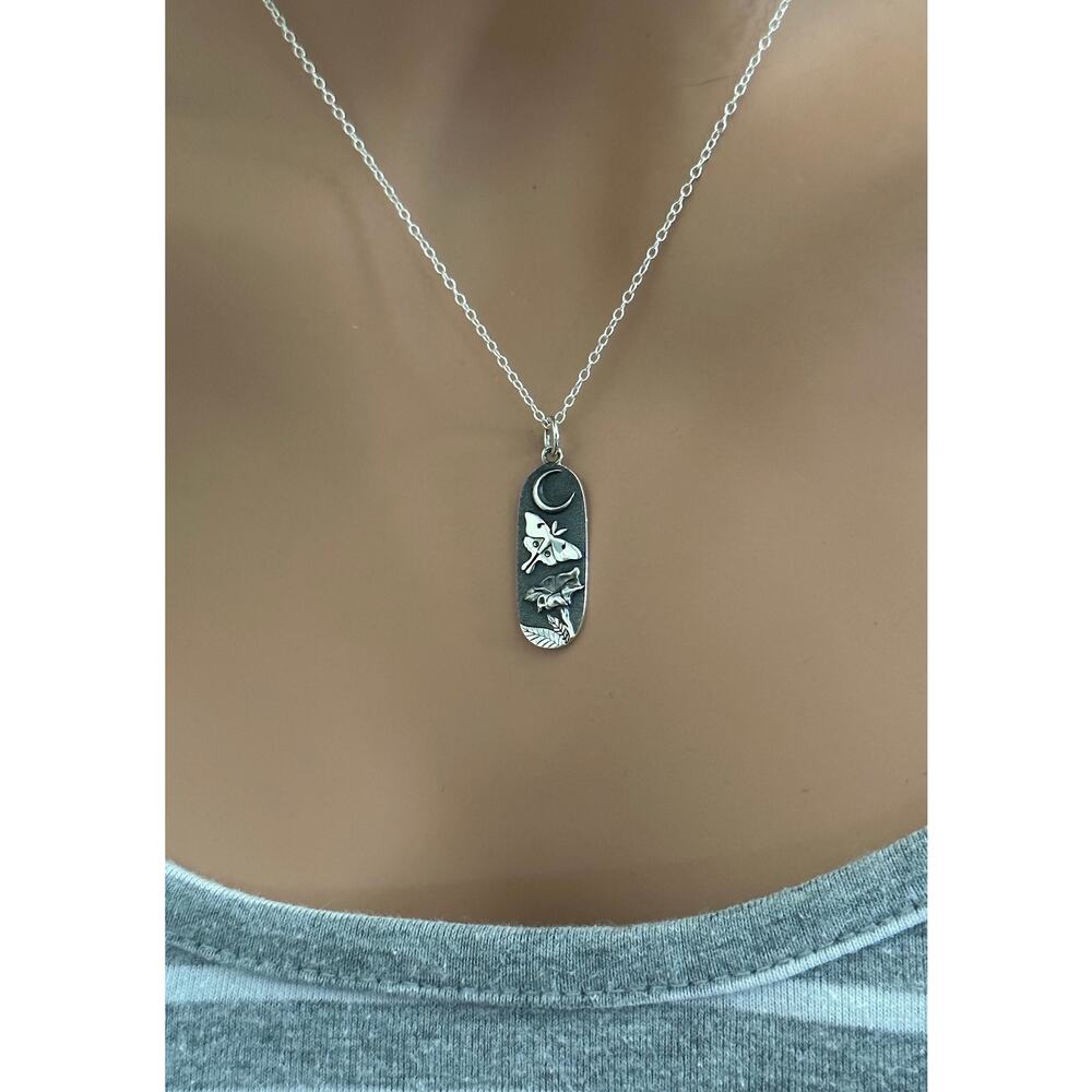 Sterling Silver Luna Moth and Moonflower Necklace